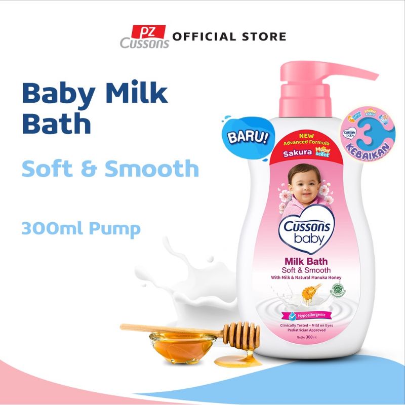 Cussons Baby Milk Bath Soft & Smooth 300ml - Sabun Mandi Bayi Pump 300ml - Sabun Mandi Bayi Cussons 