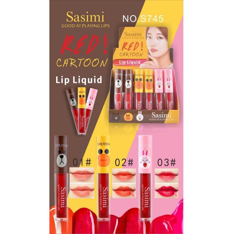 LIPTINT SASIMI RED CARTOON 24JAM  3WARNA PERBOX ISI 24PCS  NO.S-745