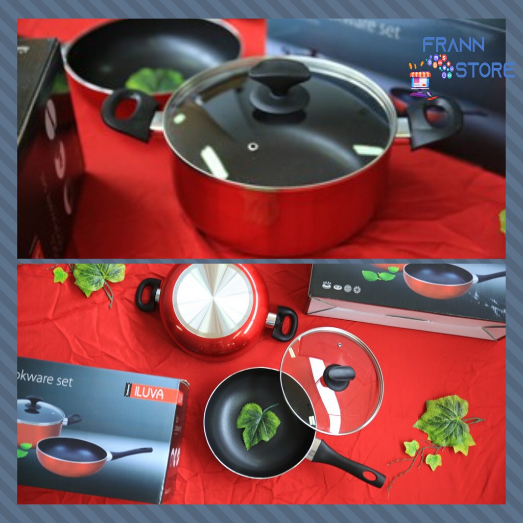 Set Penggorengan - Set Alat Masak - Set Wajan Panci Teflon ILUVA