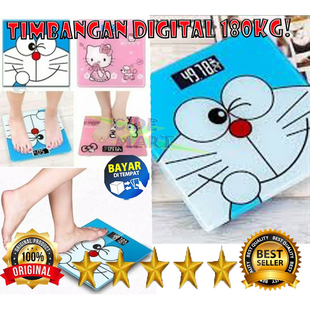 [ORIGINAL] TIMBANGAN BADAN DIGITAL 180KG / TIMBANGAN DESAIN DORAEMON &amp; HELLO KITTY FREE BATERAI