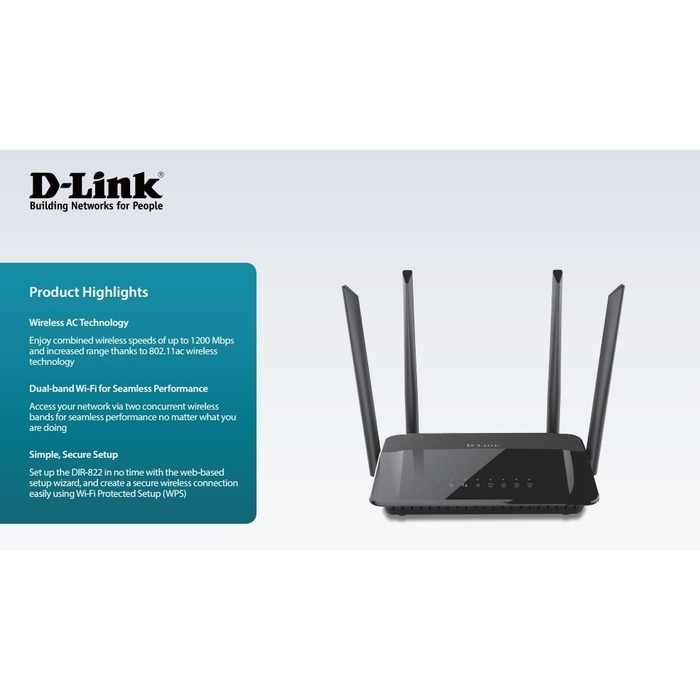 ASLI IMPOR -   Network - DLink - AC1200 Wi-Fi RouterDIR-822