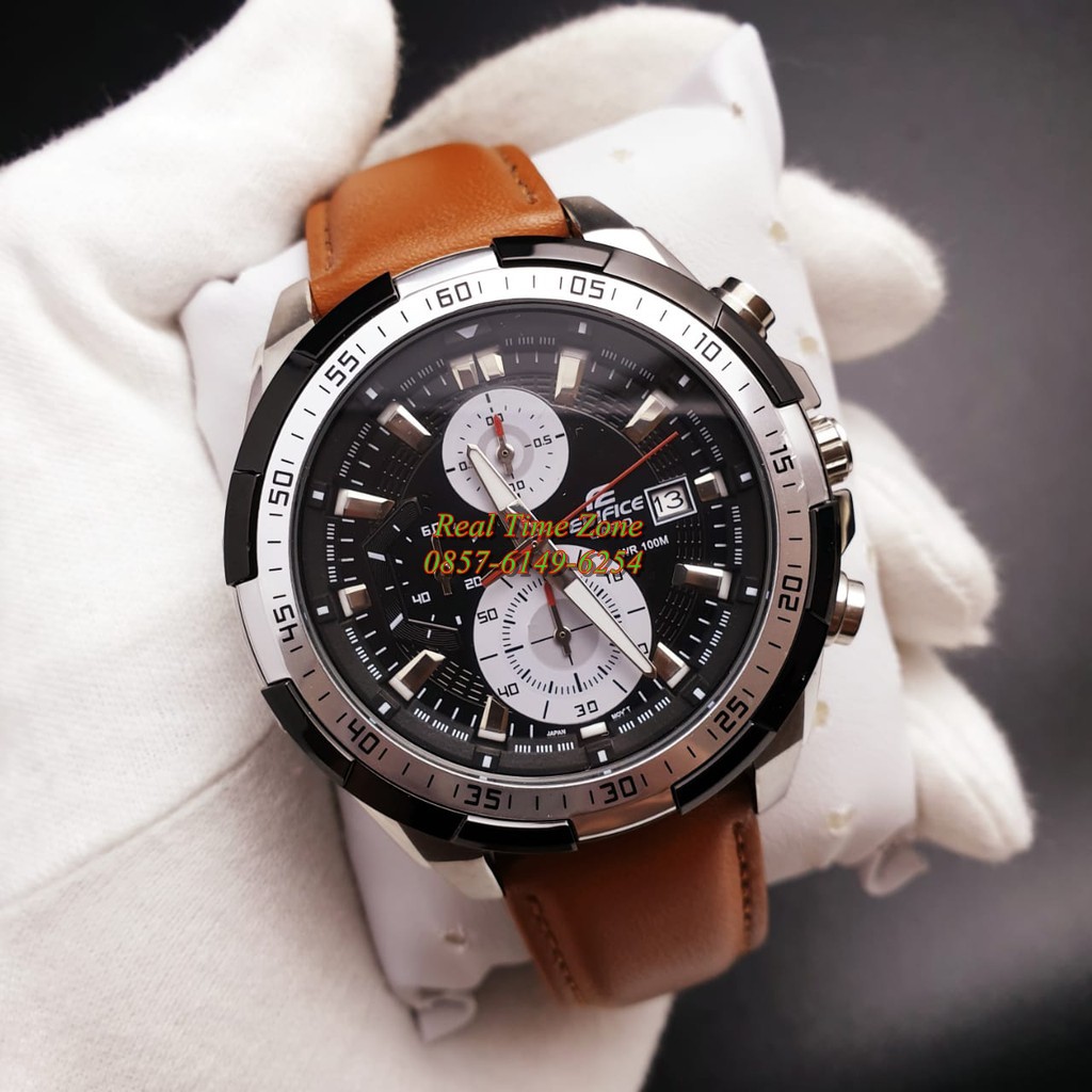 New Import Jam Tangan Real Casio Edifice efr 539l Kulit Coklat Muda Mewah Elegan type efr539