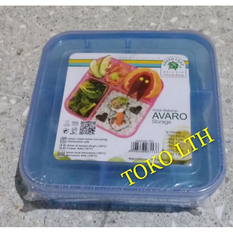 KOTAK MAKANAN AVARO 7553 GREEN LEAF / LUNCH BOX SEKAT 5 / OMPRENG
