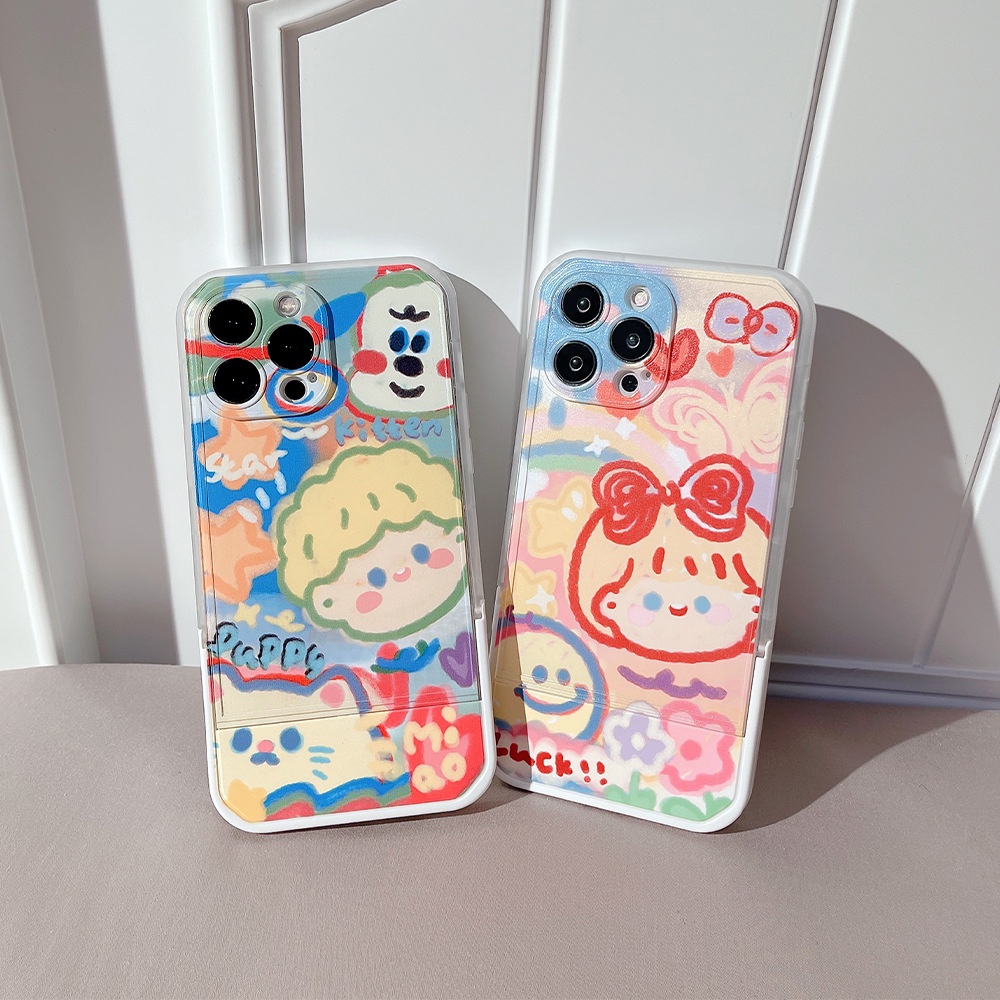 Case Pelindung Transparan Motif Graffiti Dengan Holder Untuk Iphone 11 8 7 Plus SE2 XS XR 12 13 PRO MAX