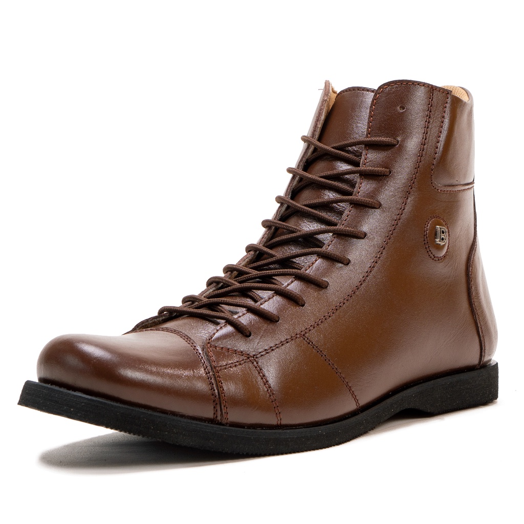 Sepatu Boots Pria Kulit Asli Original Hitam Semi Formal Model Tali 10 Hole BLY3013