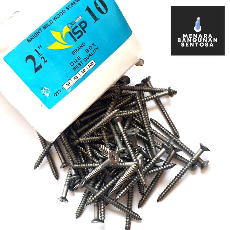 [Harga per Kotak] Sekrup Kayu 2-1/2&quot; x 10 - Baut Skrup Plus Isi +/- 70pcs