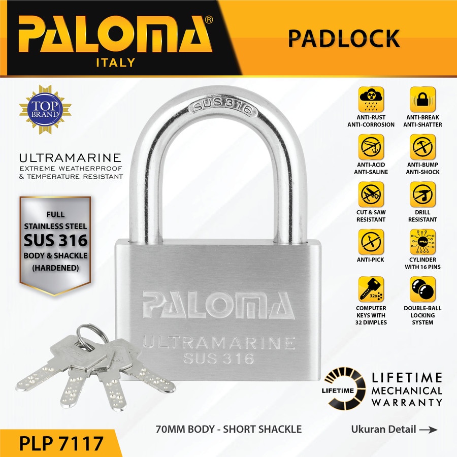 GEMBOK PALOMA PLP 7117 GEMBOK 70MM SHORT SUS 316