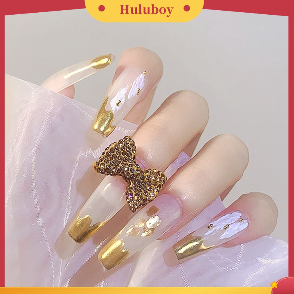 Huluboy Huluboy♡ Ornamen Pita 3D Glitter Berlian Imitasi Warna-Warni Untuk Dekorasi Manicure Wanita