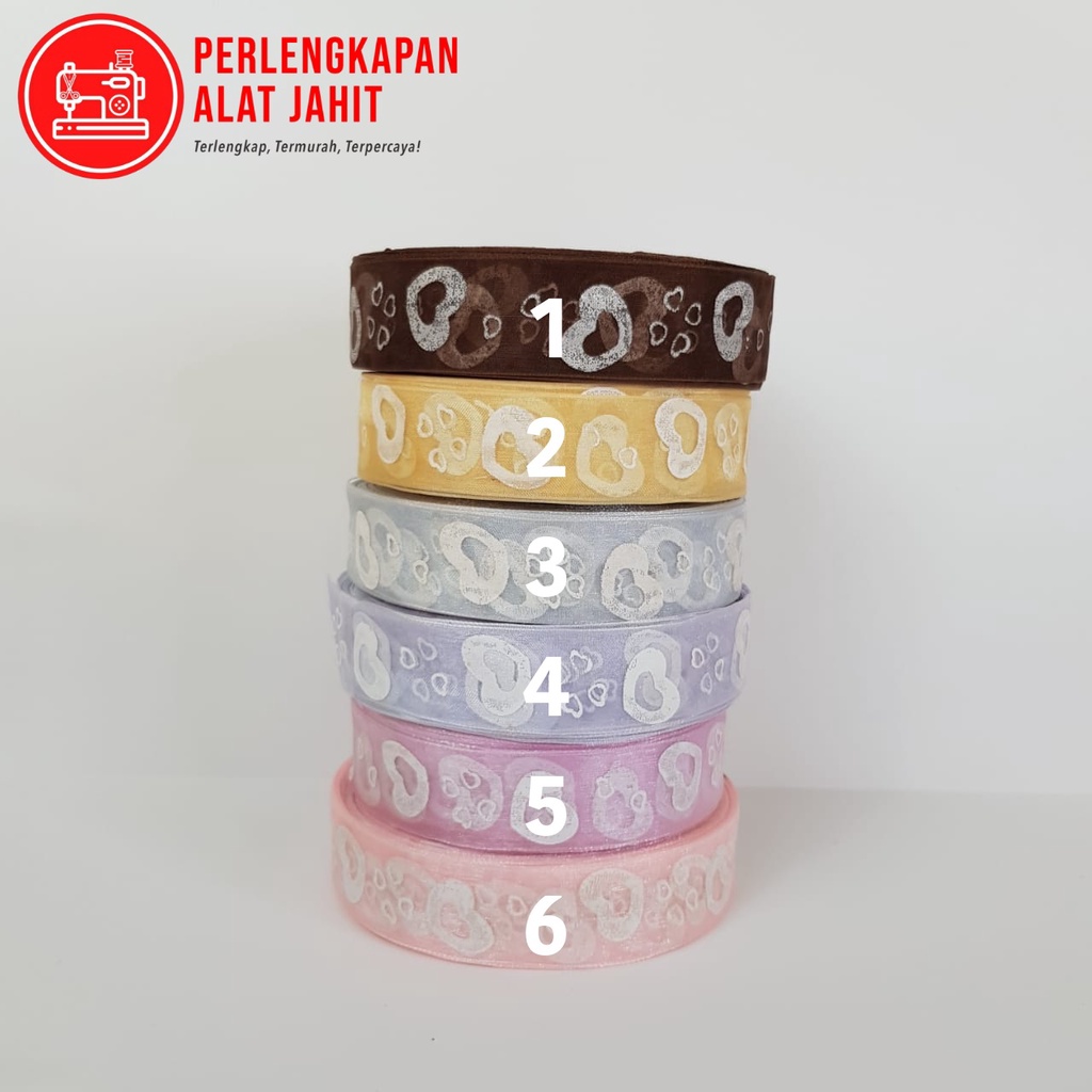 

(Roll) Pita Organdi Motif Love 1 inch = 25 mm | Pita Kado Bingkisan Seserahan Hampers
