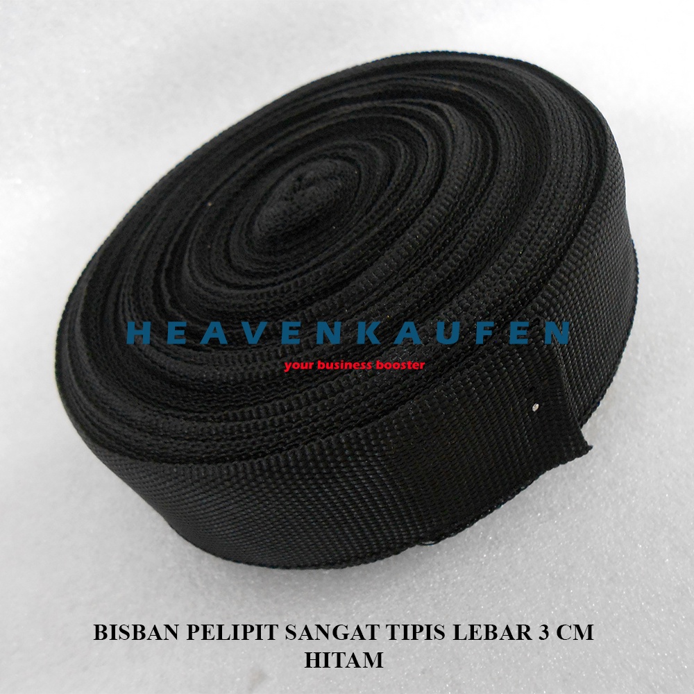 Bisban Pelipit Sangat Tipis Lebar 3 cm Warna Hitam Harga Per Rol isi 27 Meter Penutup Bungkus Tepi Jahitan Type B