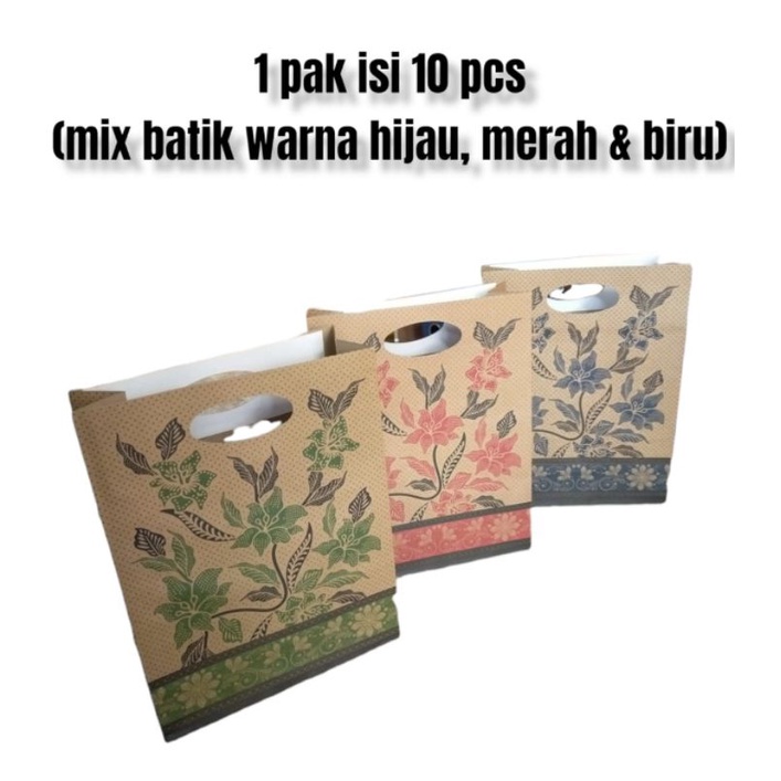Craft Paper Bag Okey Motif Batik / Tas Kertas Batik (per pack) motif cover & warna acak