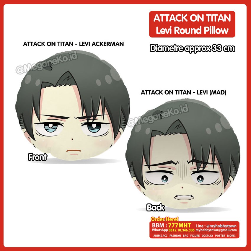 Bantal Bulat Attack On Titan - Shingeki no Kyojin : Levi Ackerman Plushie Plush Doll Round