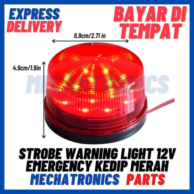 [DSP-9343] STROBE WARNING LIGHT 12V EMERGENCY ALARM FLASHING NO SOUND LAMPU KEDIP MERAH