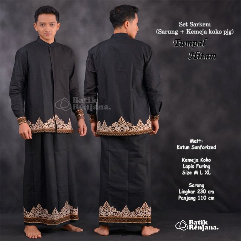 TUMPAL HITAM SOGAN Kemeja dan Sarung Batik Pria Dewasa Premium Lebaran Asli Solo ALL Size RENJANA