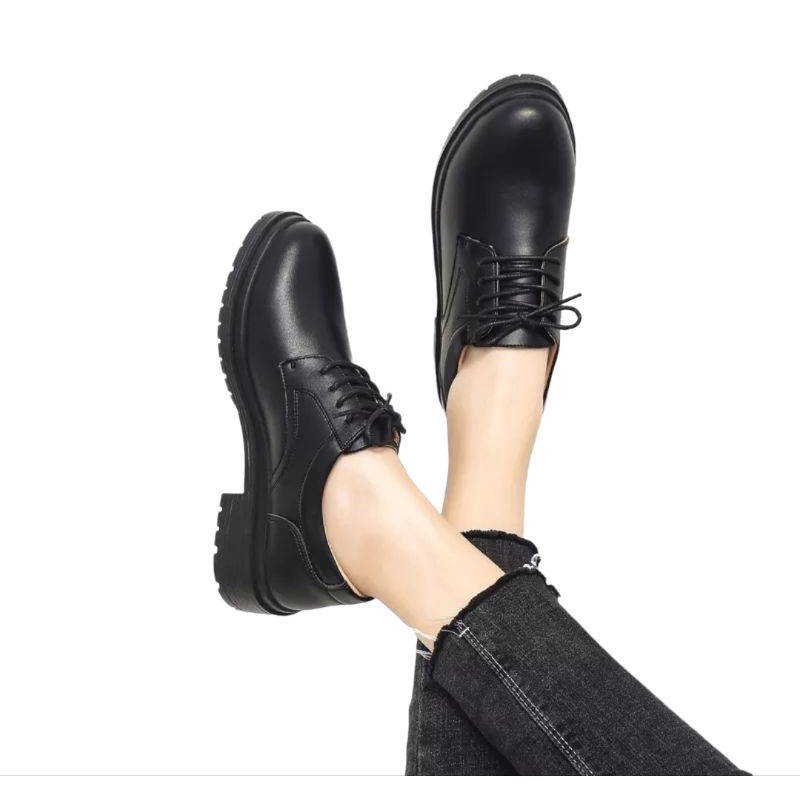 Sepatu Oxfords Kulit Hitam Wanita Sepatu Kasual Musim Semi 2021 Sepatu Flat Wanita Klasik Modis Sepatu Oxford Platform Antik Wanita /  Sepatu Docmart Wanita Terbaru / Sepatu Loafers Wanita Kekinian / docmart Mahalini / Bisa Cod