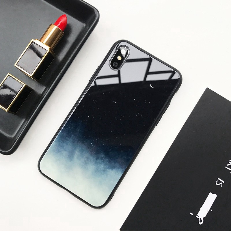 Warna Aurora langit berbintang kaca tempered Hard Case iPhone 11 Pro Max XR XS SE2 6 7 8Plus Case