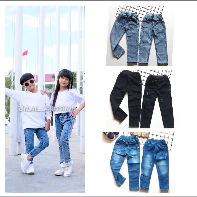 CELANA JEANS RIPPED PANJANG ANAK UNISEX ( CEWE/COWO )