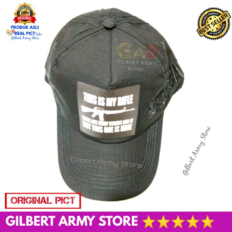 Topi Pria Tactical Hijau army Hitam velcro perekat