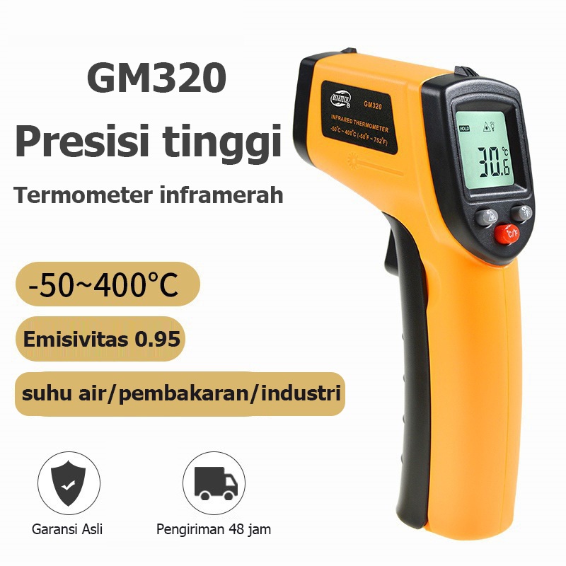 GM320 Thermometer Infrared Digital Termometer Industri IR Infra Red Laser Tembak Thermo Termo Gun