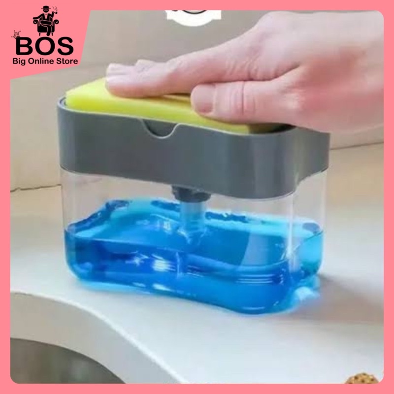 BOS - DISPENSER SABUN CUCI PIRING FREE SPONS &amp; HOLDER SPONS CUCI PIRING 2IN1 2 IN 1