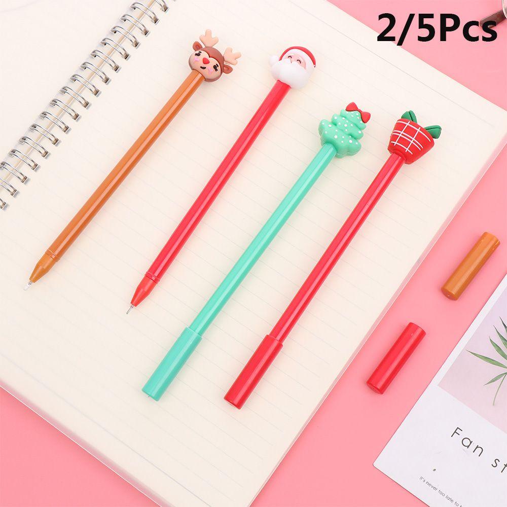 Populer2/5pcs Gel Pen Hadiah Kreatif Perlengkapan Menulis Elk Snowman Seri Natal