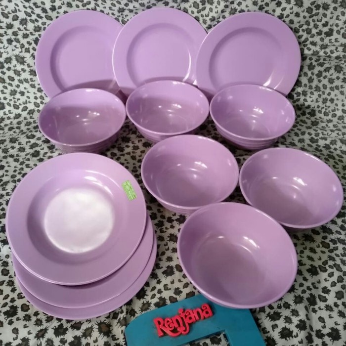 L.Maryanne Paket Melamin Ungu Pastel Piring Mangkok Bulat