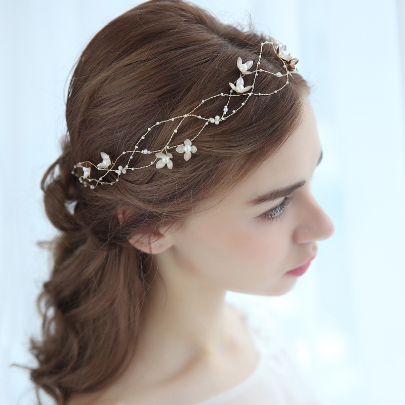 Korean Wedding Decoration High-end Handmade Flower Beaded Bridal Headdress Headband