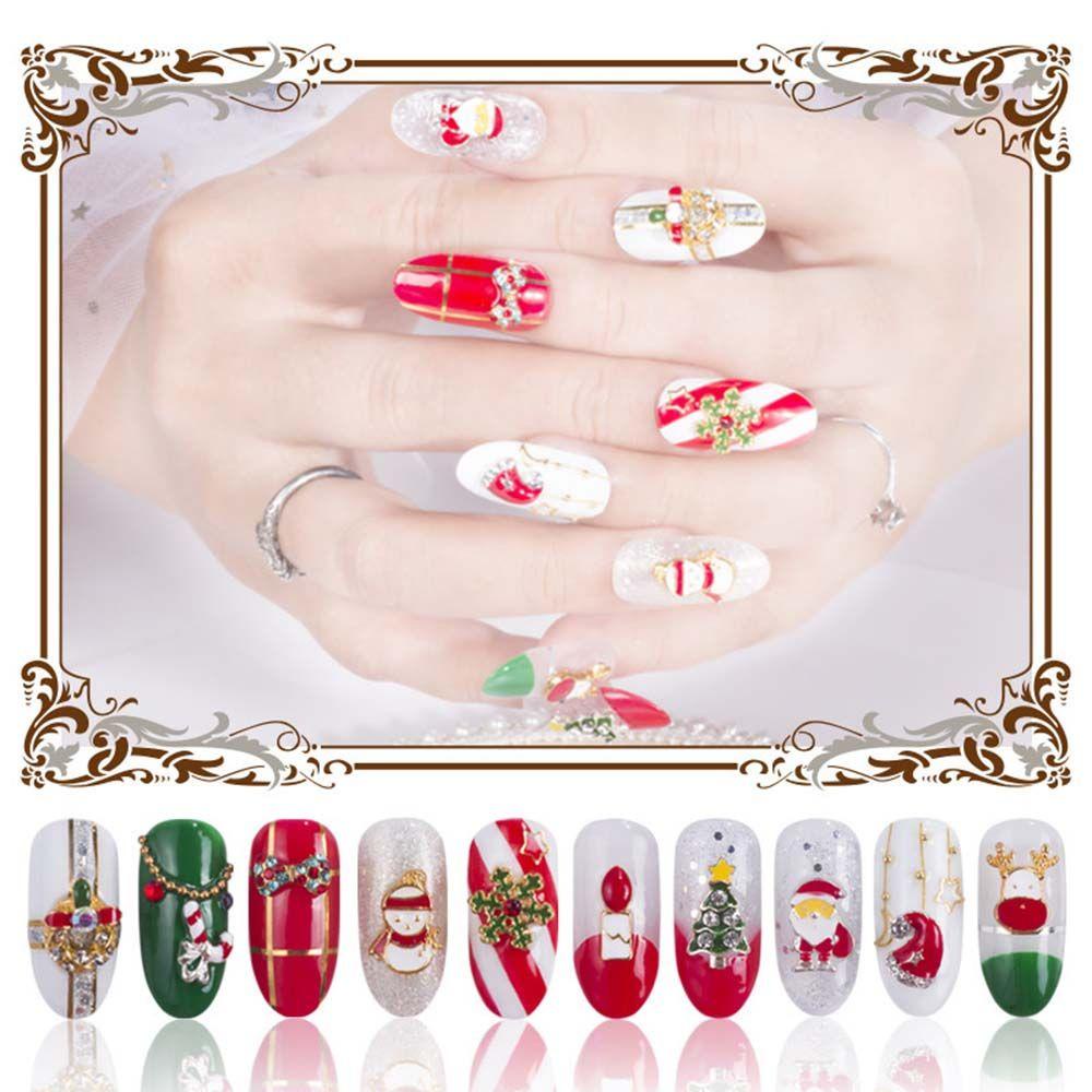Perhiasan Kuku Bahan Logam Warna-Warni Bentuk Kaos Kaki Snowflake Pohon Natal Untuk Dekorasi Nail Art