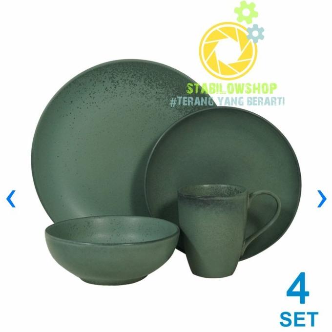 #####] Delicia piring Perlengkapan Makan dinner Set 16Pcs stoneware - hijau