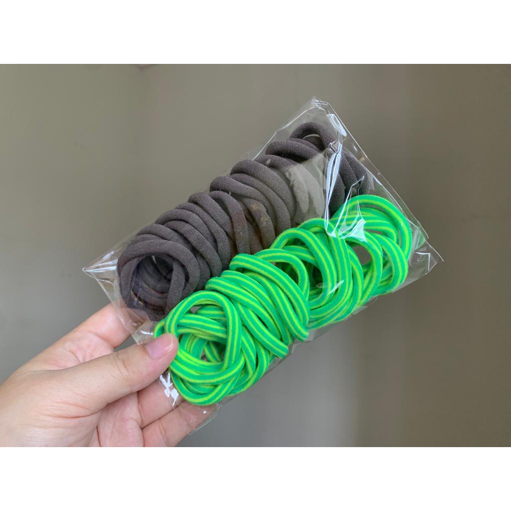 Ikat Rambut Korea Towel Ring Set ( isi 50pcs)-TOWEL GARIS-HIJAU