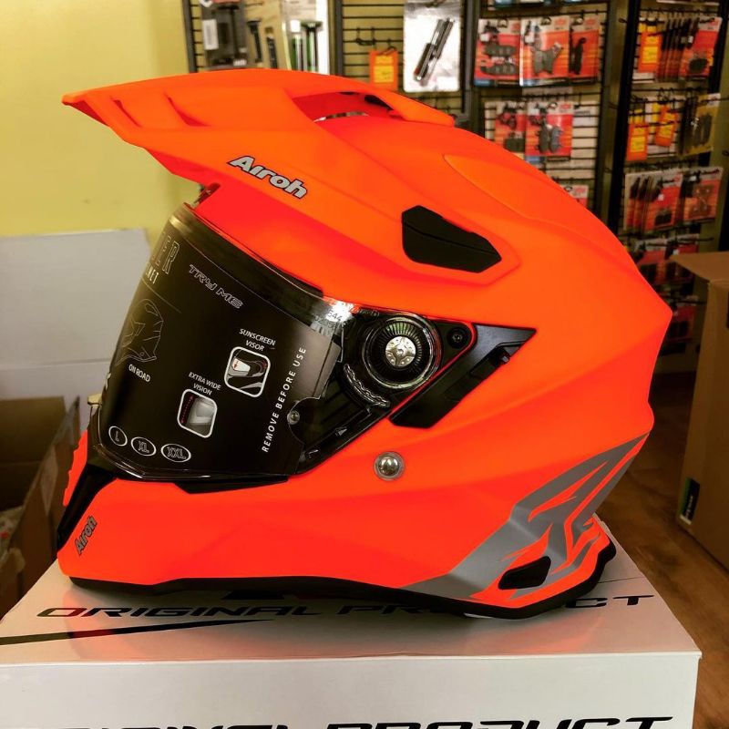 HELM AIROH COMMANDER ORANGE FLOU MATT HELM  ADVENTURE SUPERMOTO NOT ARAI NOT NOLA