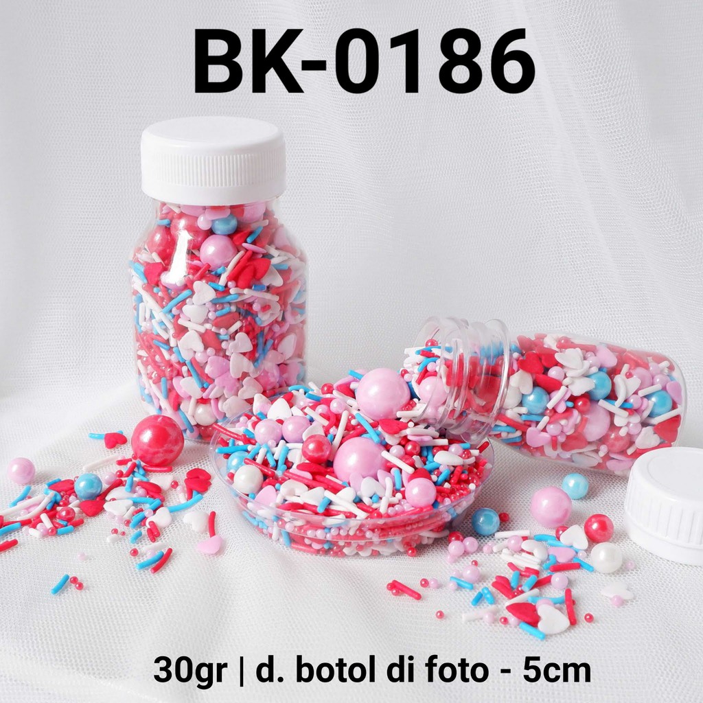 

BK-0186 Sprinkles sprinkle sprinkel 30gr 30 gram mix merah pink biru yamama baking grosir murah sprinkles cake dekorasi mutiara trimit decoration story sprinklestory sprinklesstory sprinkle story yamama baking