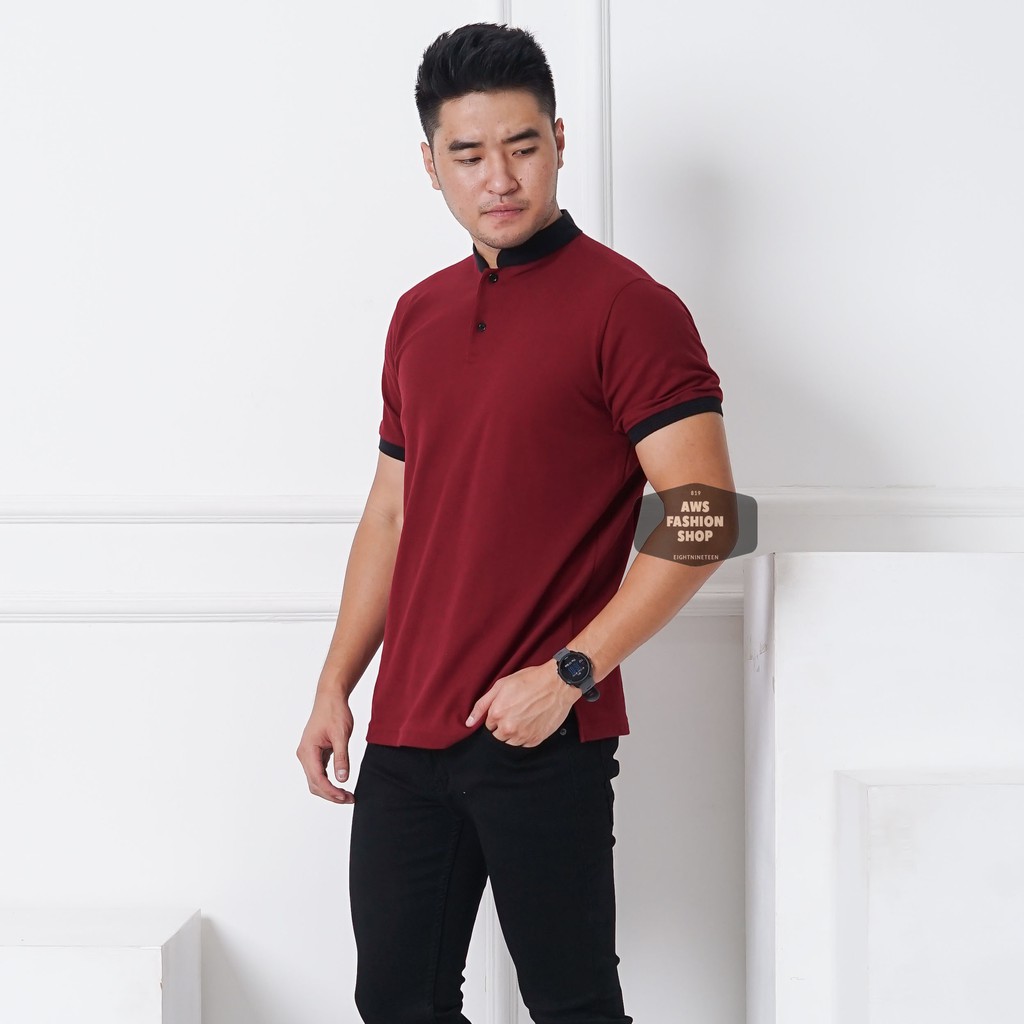 Kaos Polo Pria Polo Shirt Kerah Shanghai  Lengan Pendek Polos Merah Maroon BIG SIZE JUMBO XXL / 3XL