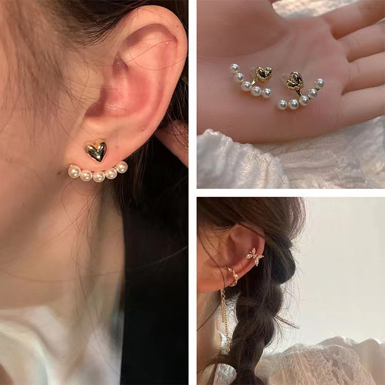 IFYOU Anting Stud Bentuk Hati Aksen Mutiara Warna Emas Gaya Korea Untuk Wanita