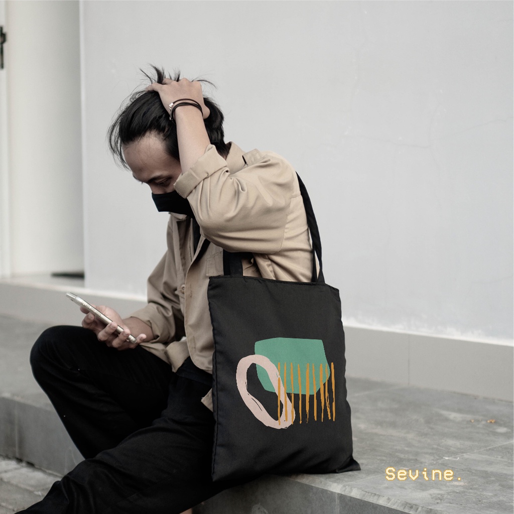 Sevine Tote Bag Resleting Tas Wanita Totebag Abstract Nordic style Black Series - NHF 2