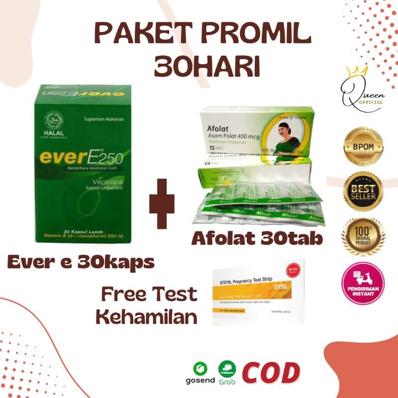 Paket Promil Ever E dan Afolat Free 1 Testpack untuk 30hari / Test kehamilan / Program hamil vitamin E dan asam folat