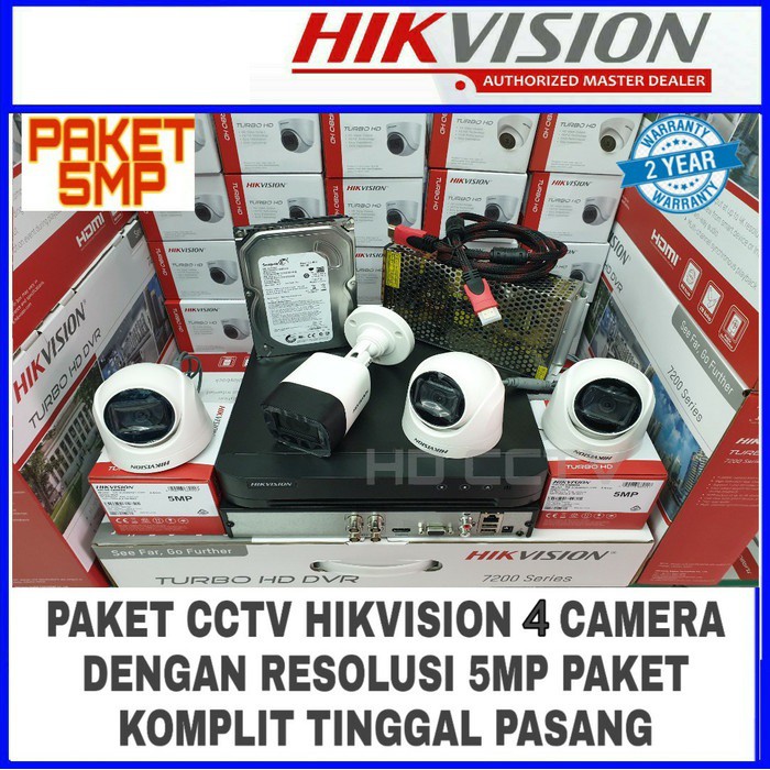 Paket CCTV Hikvision real 5MP 2560P DUAL LIGHT 4 Kamera Lengkap Siap Pasang