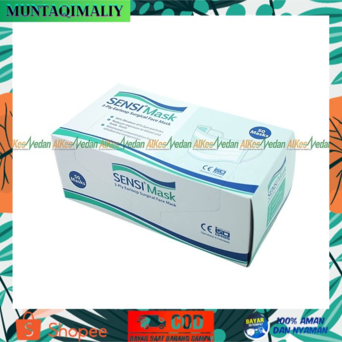 [TERBARU] MASKER SENSI 3 PLY EARLOOP / MASKER MEDIS SENSI BOX 50PCS - Hijau