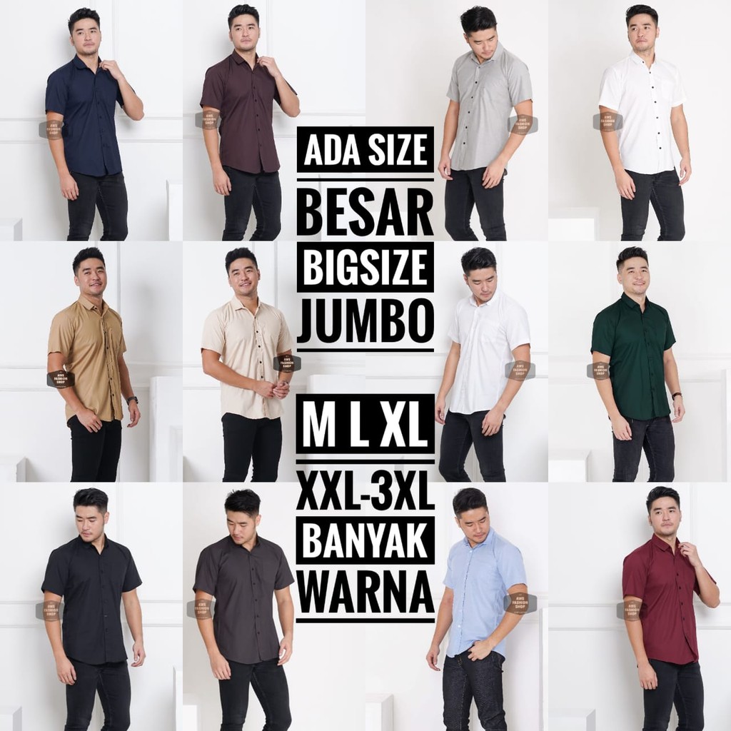 Kemeja Polos Lengan Pendek Pria Aneka Warna Ready Sampai Ukuran JUMBO BIG SIZE XXL XXXL Casual