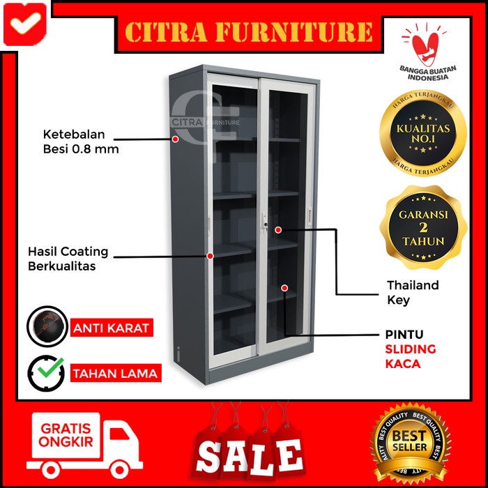 

READY Lemari Arsip Besi 2 Pintu Sliding Kaca|Kantor File| Sleding Geser TERMURAH