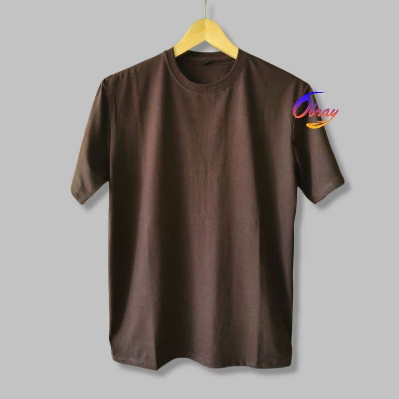 KAOS POLOS COTTON COMBED 24S [Tebal] LENGAN PENDEK Basic Tee Unisex OBRAYSTORE / T-shirt / Kaos Oblong / Baju Polos [Cewe Cowo]-Coklat Tua