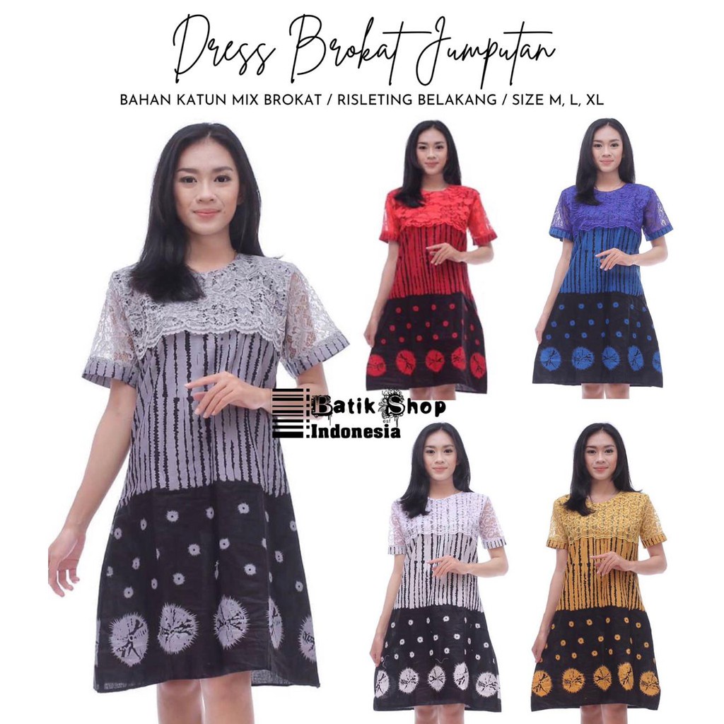 Dress Broklat Jumputan Baju Kantoran Batik Wanita Formal Kondangan Katun Halus Warna Motif Busana Pe