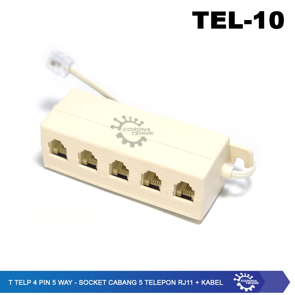 T Telp 4 Pin 5 Way - Socket Cabang 5 Telepon RJ11 + Kabel