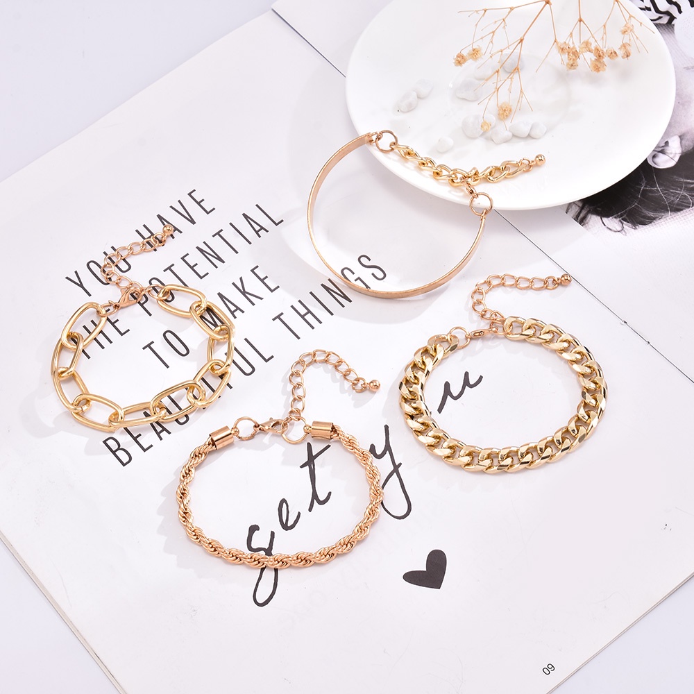 【COD Tangding】4pcs/set Alloy Multilayer Bracelet Simple Lady's Metal Bracelet Set Fashion Accessories