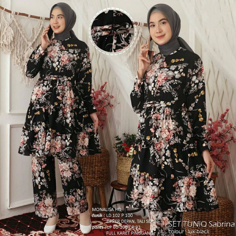 Set Tunik Sabrina | Setelan Tunik Monalisa Corak