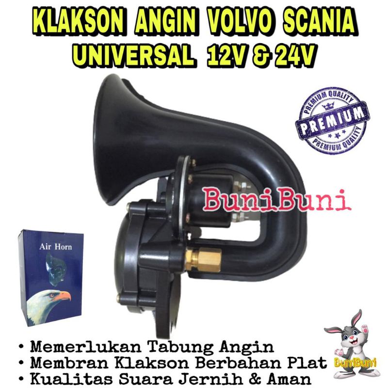 Klakson Angin Terompet Keong Model Volvo Scania Komplit Otomatis Untuk Mobil 12 Volt &amp; Truk 24 Volt High Quality