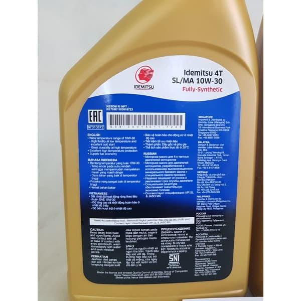 OLI MOTOR IDEMITSU SL MA 10W30 FULL SYNTHETIC 1L