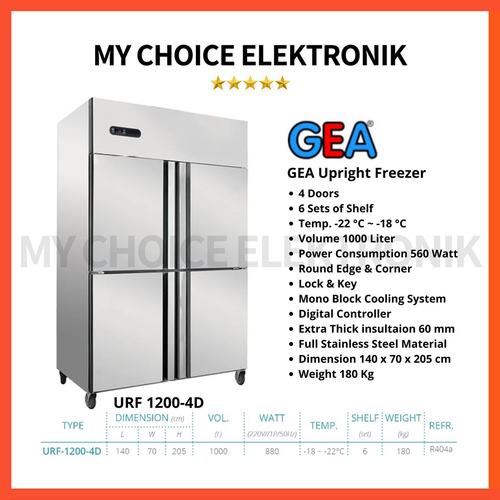 GEA S/S Under Upright Freezer URF-1200-4D Stainless Steel