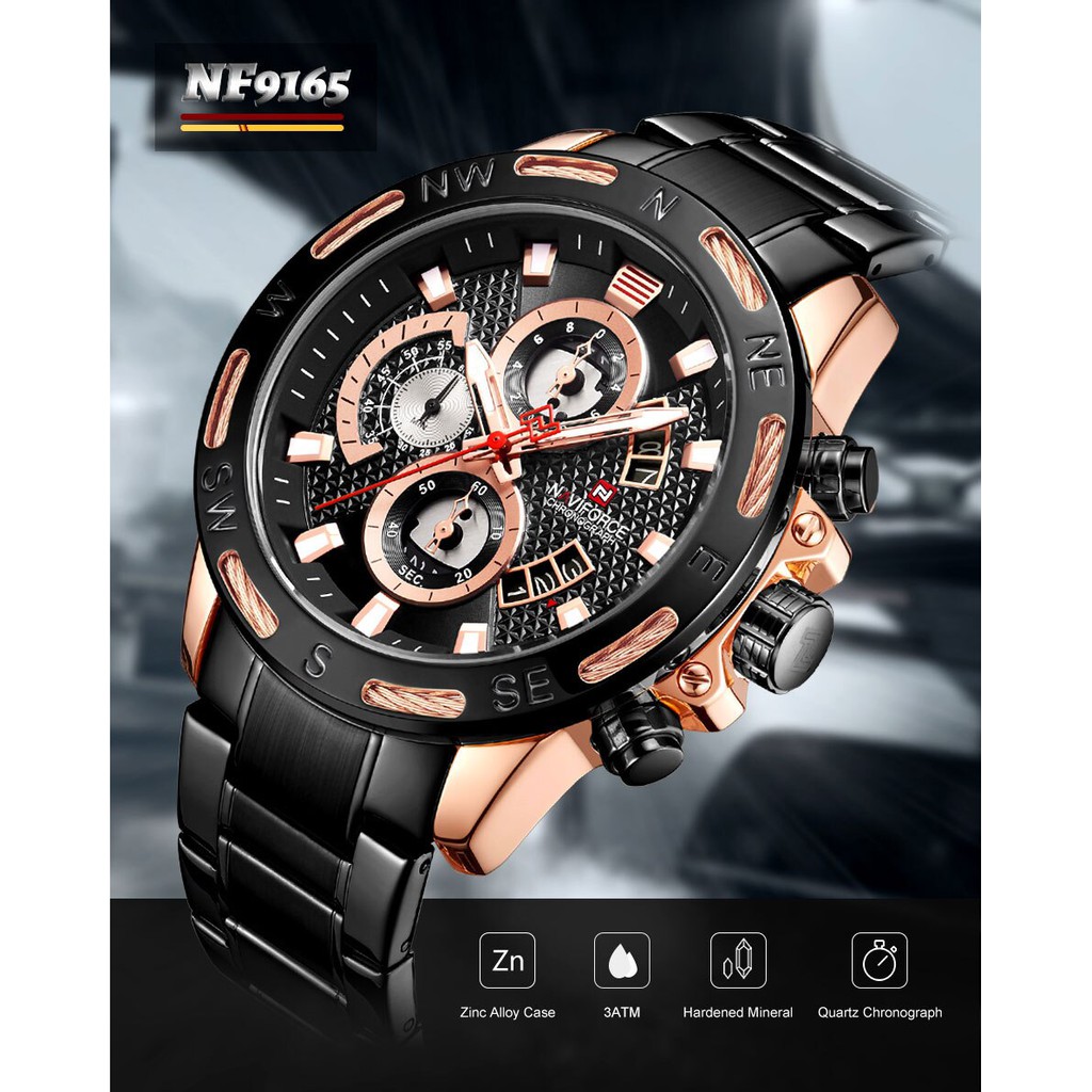 Jam Tangan Pria Chronograph NAVIFORCE 9165 Premium Stainless Steel Water Resistant