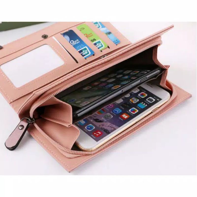 DOMPET WANITA 2 RESLETING PREMIUM PINK KULIT BESAR PANJANG IMPORT KOREA TALI FASHION CORYTA